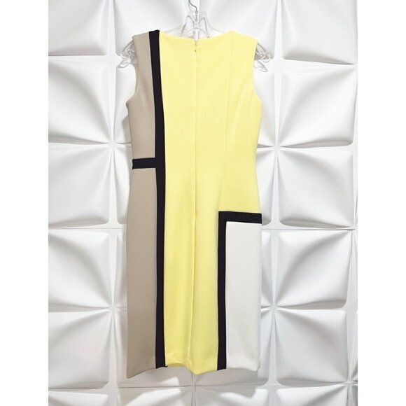 Calvin Klein Sz 4 Yellow Black Color Block Sheath Pencil Dress Stretch NWT NEW! - Picture 4 of 11